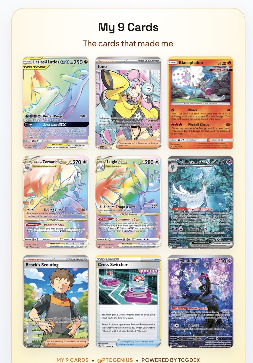 rea_pkmn's tweet photo. 1.初めて作ったデッキ。初ゲットの高レアカード
2.1番使ったサポート
3.好きなデッキ
4.自主大会優勝
https://t.co/zcTJ70rSpXとトナメの舞台へ
6.最愛で最高の１枚
https://t.co/RLaTCaK9an権利獲得の裏エース
8.好きなグッズ
9.無限の可能性 https://t.co/bjqISlb8QL