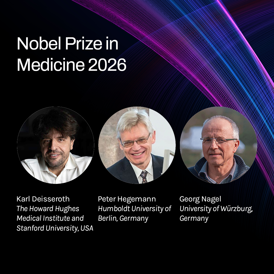 OpticaWorldwide's tweet photo. Congrats Karl Deisseroth, Peter Hegemann &amp; George Nagel, awarded the #NobelPrize in Physiology/#Medicine for pioneering work in light-gated ion channels &amp; #optogenetics!

Their work established the use of light-sensitive proteins to control specific cells' activity with light. https://t.co/jXi3o5yWqf