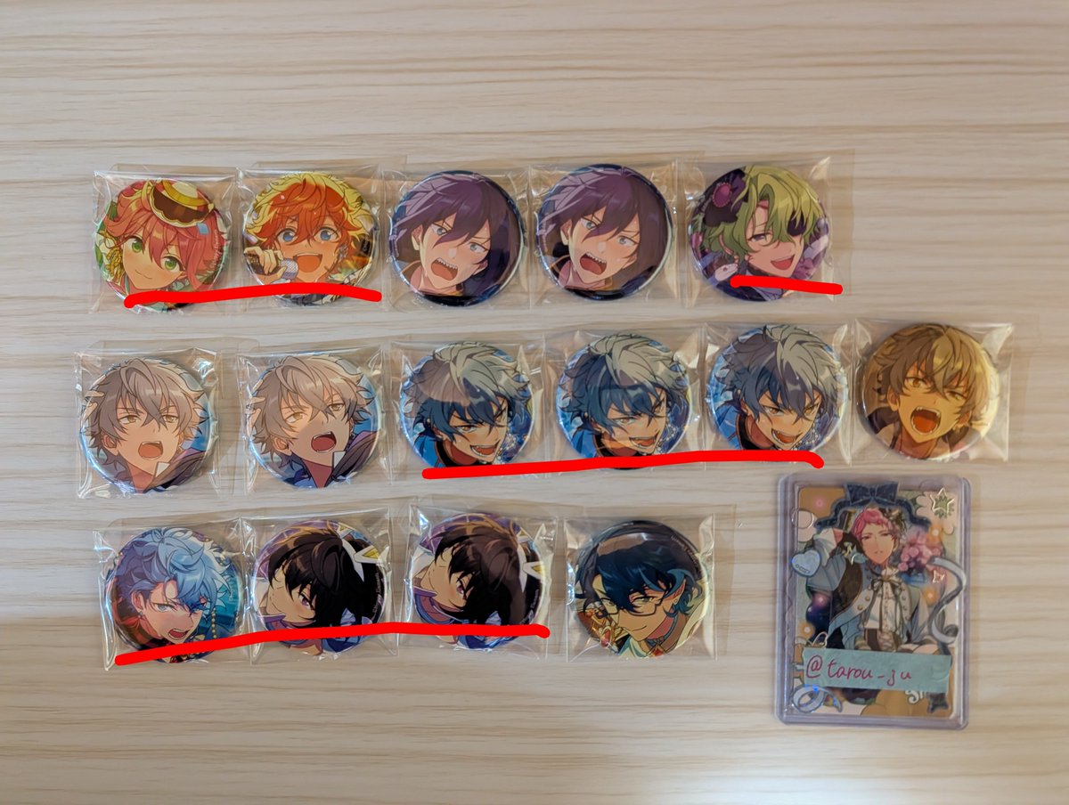 tarou_ju's tweet photo. あんスタ 缶バッジ 【交換 譲渡】

譲▶︎画像1~9参照

求▶宗,レオ,零>舞珠,ニキ,みか
or 指定額+送料
(缶バッジなんでも検討します)

・☆5,画像2枚目,赤線は定価、その他は220
・赤線は零,レオとの交換優先>>又は青線から同数含むお取引のみ
・☆5(1)⇔☆4(2)️⭕️

⬇ツリーに続く https://t.co/nG1OA56wik