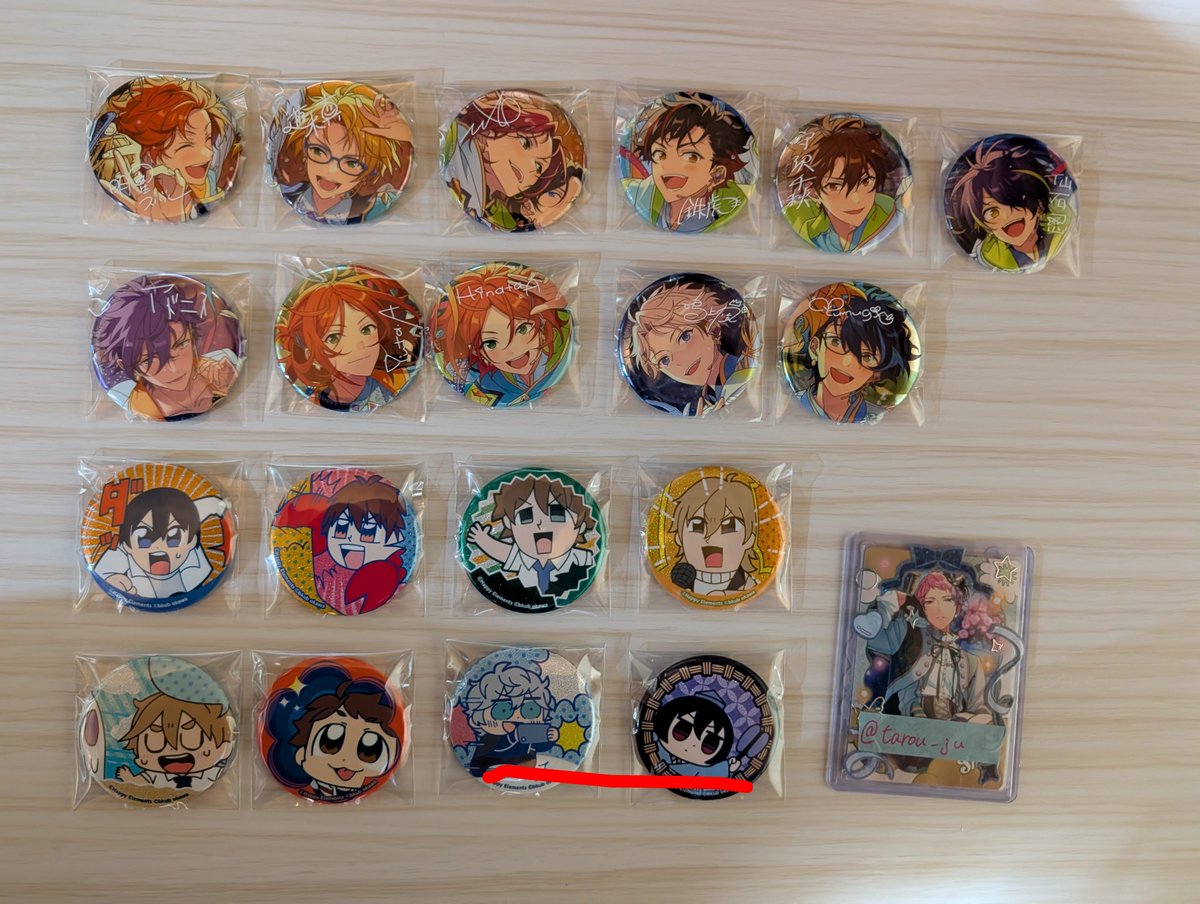 tarou_ju's tweet photo. あんスタ 缶バッジ 【交換 譲渡】

譲▶︎画像1~9参照

求▶宗,レオ,零>舞珠,ニキ,みか
or 指定額+送料
(缶バッジなんでも検討します)

・☆5,画像2枚目,赤線は定価、その他は220
・赤線は零,レオとの交換優先>>又は青線から同数含むお取引のみ
・☆5(1)⇔☆4(2)️⭕️

⬇ツリーに続く https://t.co/nG1OA56wik