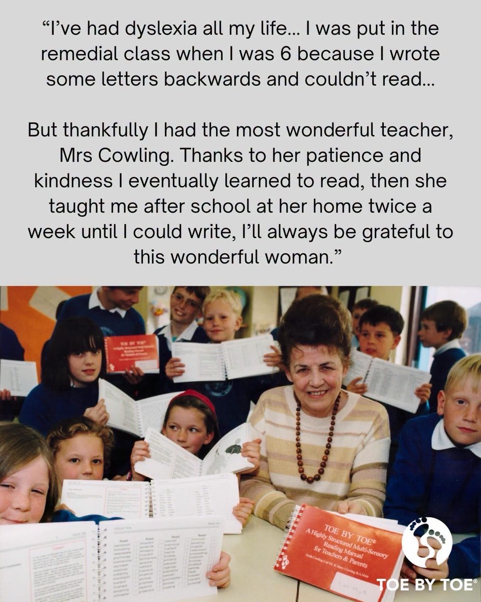 toebytoe's tweet photo. Today marks both #WorldTeachersDay and the beginning of #DyslexiaAwarenessWeek. 💙📚

It feels particularly fitting to share this tribute to Keda Cowling – the teacher behind Toe by Toe.

Sometimes the right teacher can change the course of a life ❤️

#toebytoe #dyslexia https://t.co/7VFq3lJdOh