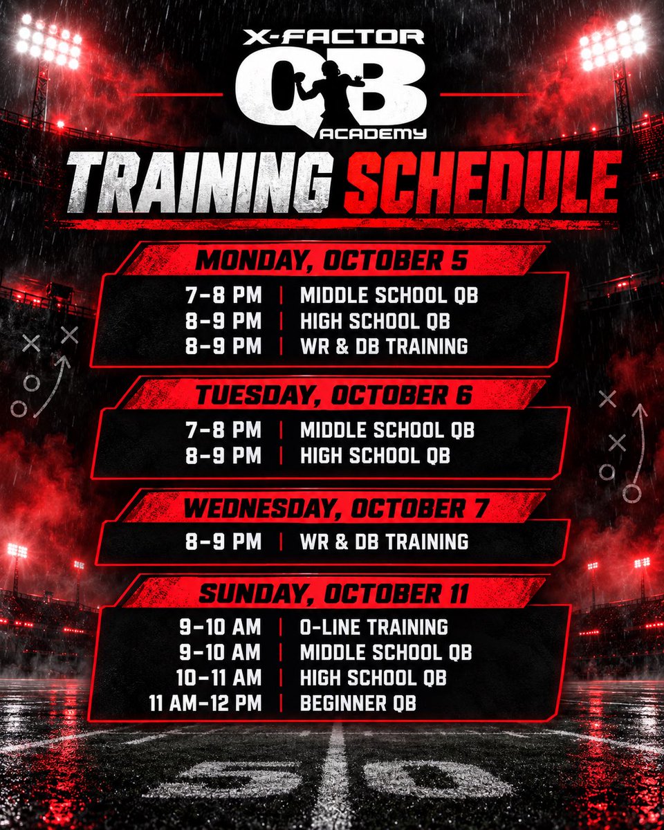 xfactorQB's tweet photo. Training Schedule for the week! https://t.co/eYkQR23gdq