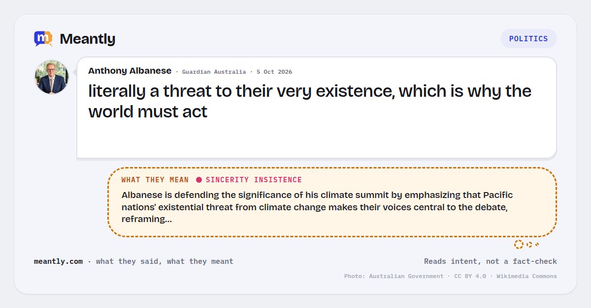 Meantlyhq's tweet photo. 🔥 Anthony Albanese: “literally a threat to their very existence, which is why the world must act”

Albanese is defending the significance of his climate summit by emphasizing that Pacific nations' existential threat from climate change…

#AnthonyAlbanese #Climate #Politics https://t.co/QIp3JjYAzI