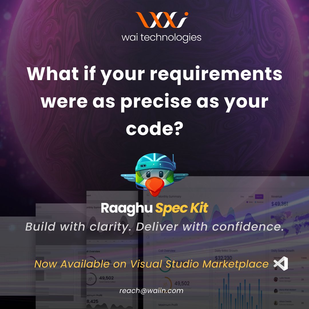 waitechnologies's tweet photo. What if requirements were as precise as the code they become?
Explore: https://t.co/4mWBFNoM9I
#RaaghuSpecKit #AzureDevOps #BusinessAnalysis #DevOps https://t.co/geE3OL843A