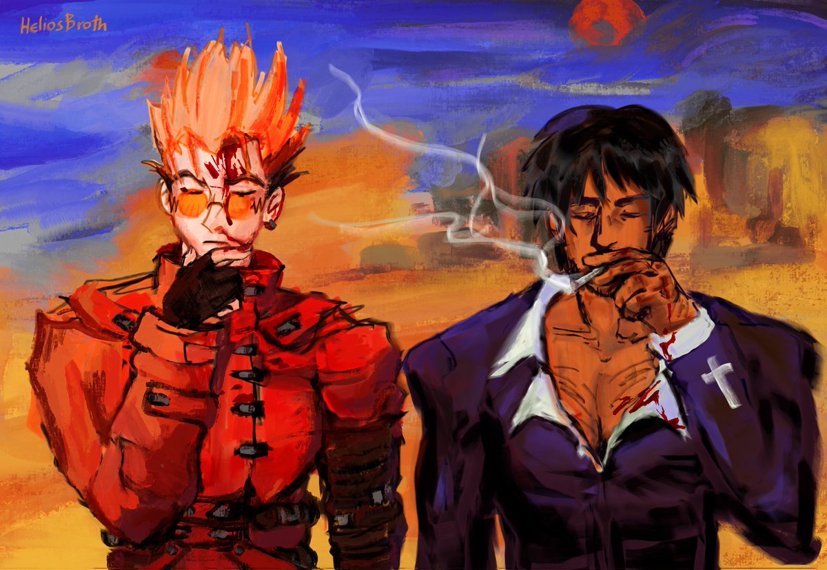 heliosbroth's tweet photo. He trynna ignore it. and by "it", haha, well. let's justr say . #trigun #vashwood #vw https://t.co/NgGh8r3Oem
