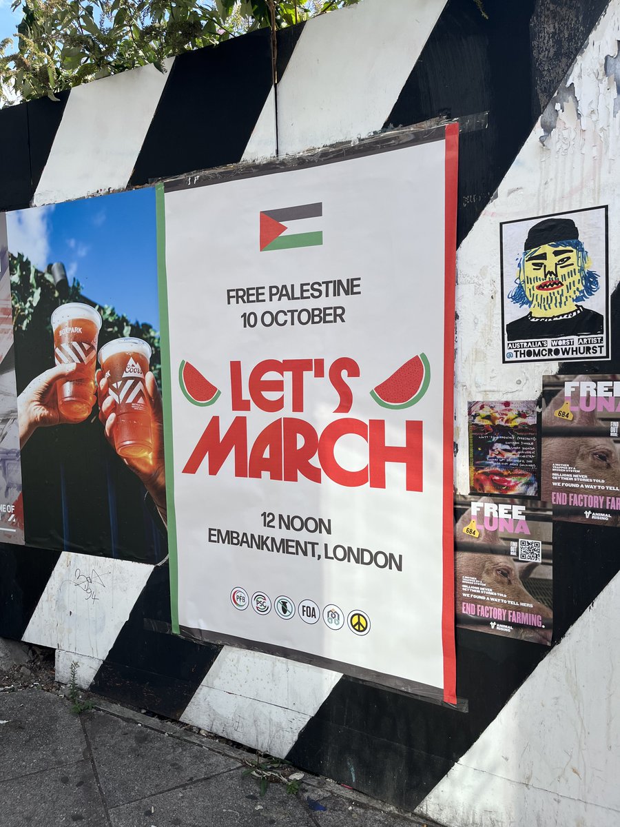 PSCupdates's tweet photo. Ads are going up across London on the underground, on bus stops, and elsewhere to call on people to join us on 10 October as we march for Palestine.

🇵🇸 12 NOON, SATURDAY 10 OCTOBER, VICTORIA EMBANKMENT 🇵🇸

Join us as we mark three years of Israel's genocide against the Palestinian people and call on the government to implement full sanctions on Israel including a 2-way arms embargo.