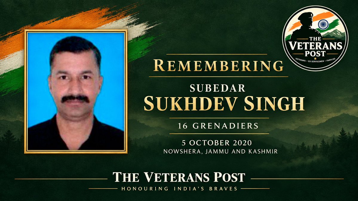 TheVeteransPost's tweet photo. Six years on, we remember Subedar Sukhdev Singh of 16 Grenadiers, who made the supreme sacrifice during a ceasefire violation by Pakistan along the LoC at Nowshera, J&amp;K, on 5 October 2020.

#IndianArmy #SukhdevSingh #TheVeteransPost https://t.co/23qycfChpR
