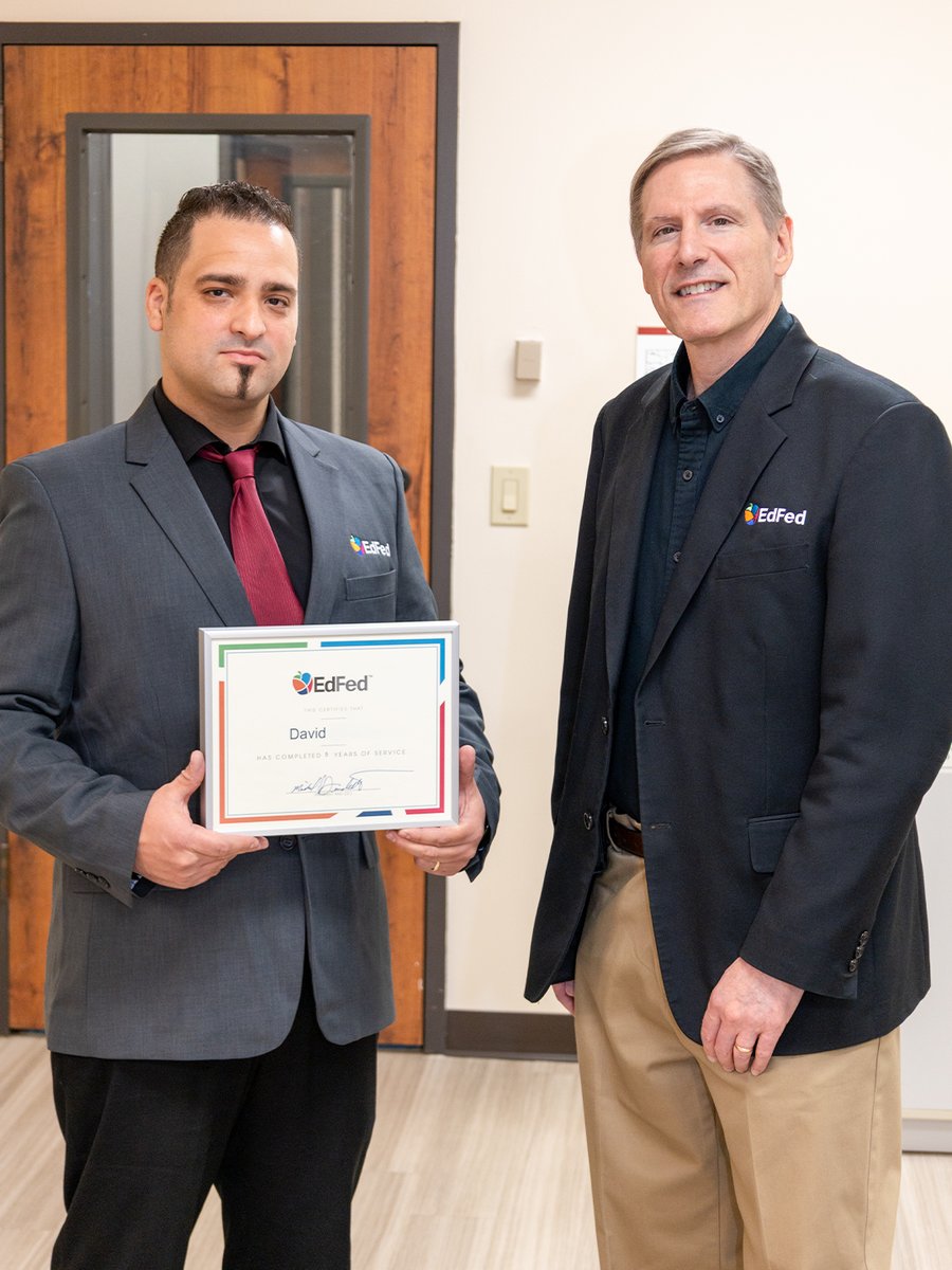 EdFedCU's tweet photo. 🎉Join us in congratulating David on 5 years with #EdFed! Ask David his favorite part about working here, and the answer is easy: his team. Outside of EdFed, David enjoys cooking Italian food &amp; traveling with his family. 
Thank you for everything you do for EdFed &amp; our members. https://t.co/UPCX78YZMF