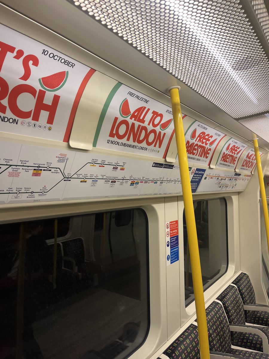 PSCupdates's tweet photo. Ads are going up across London on the underground, on bus stops, and elsewhere to call on people to join us on 10 October as we march for Palestine.

🇵🇸 12 NOON, SATURDAY 10 OCTOBER, VICTORIA EMBANKMENT 🇵🇸

Join us as we mark three years of Israel's genocide against the Palestinian people and call on the government to implement full sanctions on Israel including a 2-way arms embargo.