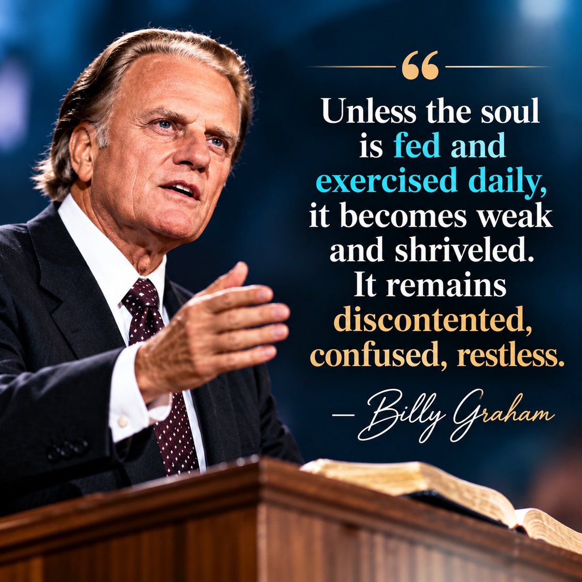Unfilter_Gospel's tweet photo. Feed Your Soul Daily | Billy Graham
Just as the body needs nourishment and exercise, the soul needs to be continually fed and strengthened.
#BillyGraham #FeedYourSoul #ChristianQuotes #SpiritualGrowth #FaithInGod https://t.co/mdNG5wCCh9
