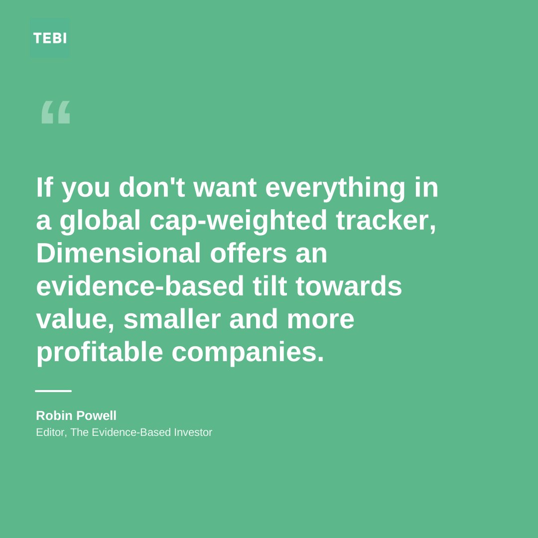 RobinJPowell's tweet photo. Is a global tracker fund too risky now that a handful of giant US companies dominate it? I hear that a lot.

It doesn't worry me much. Over the long run, a low-cost global tracker is still very likely to beat most active funds once you properly adjust for costs and risk.

But it probably isn't optimal.

I split my own money between a cap-weighted index fund and low-cost systematic funds that tilt towards value, smaller and more profitable companies. Peer-reviewed research shows those companies have delivered higher returns in the past.

Want to do the same? I hold funds from Avantis. Another option is Dimensional.

For years, most people who held Dimensional funds did so through an adviser. If your portfolio is large or your finances are complex, a fixed-fee adviser is still the route I'd suggest.

If not, Dimensional funds are now listed on several mainstream UK DIY platforms, including in ISAs and SIPPs.

I'm a journalist, not a financial adviser, and this isn't a personal recommendation.

Full article in the reply 👉