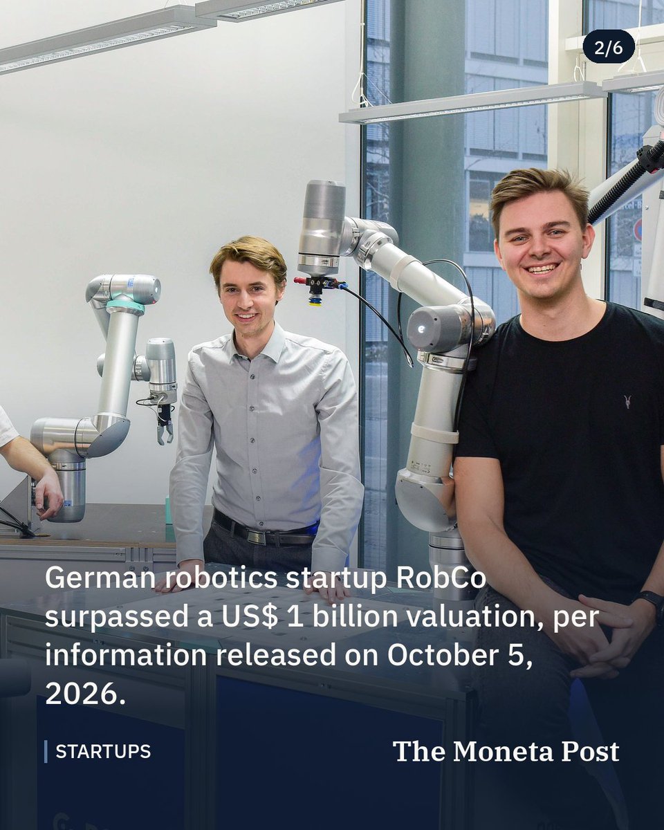 TheMonetaPost's tweet photo. German Robotics Startup RobCo Reaches US$ 1 Billion Valuation

The Munich based robotics firm achieves unicorn status as investors continue to prioritize the growing sector of physical artificial intelligence applications.

#tech #innovation #robco https://t.co/hAZFDXAiL2