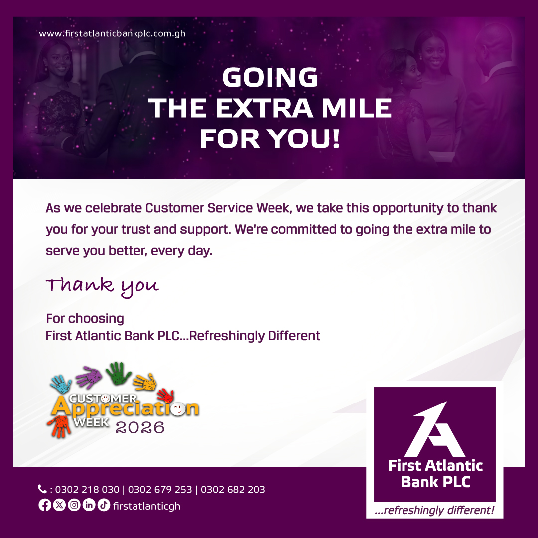 FirstAtlanticGH's tweet photo. Happy Customer Service Week from all of us at First Atlantic Bank PLC! 
Thank You for choosing us!💜 https://t.co/zOcXSJ6Cbf