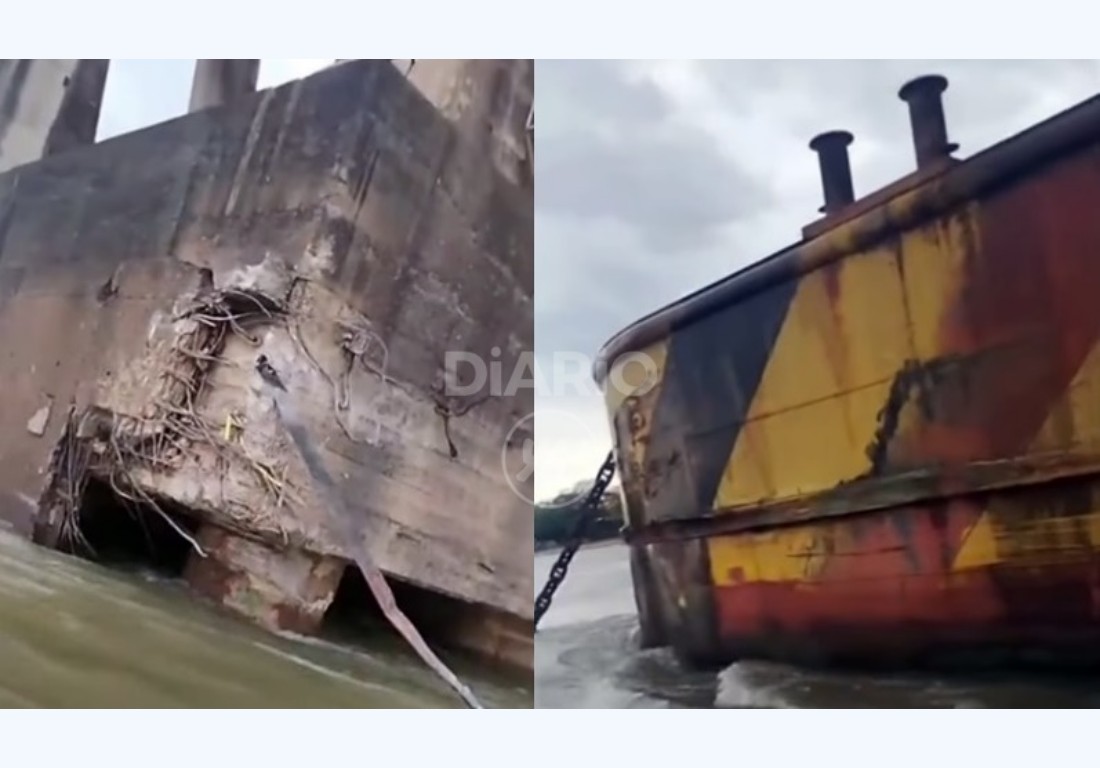 Nuestromar's tweet photo. ➡️  Un remolcador paraguayo chocó contra el puente Belgrano: recuperaron cinco barcazas y la Prefectura limitó los convoyes: El Tío Jan impactó contra la defensa y el pilote N.​º 5 del cruce entre Chaco y… dlvr.​it/TVnC7T #Destacadas #DefensaySeguridad #TransporteyComEx https://t.co/1tjDopzRmc