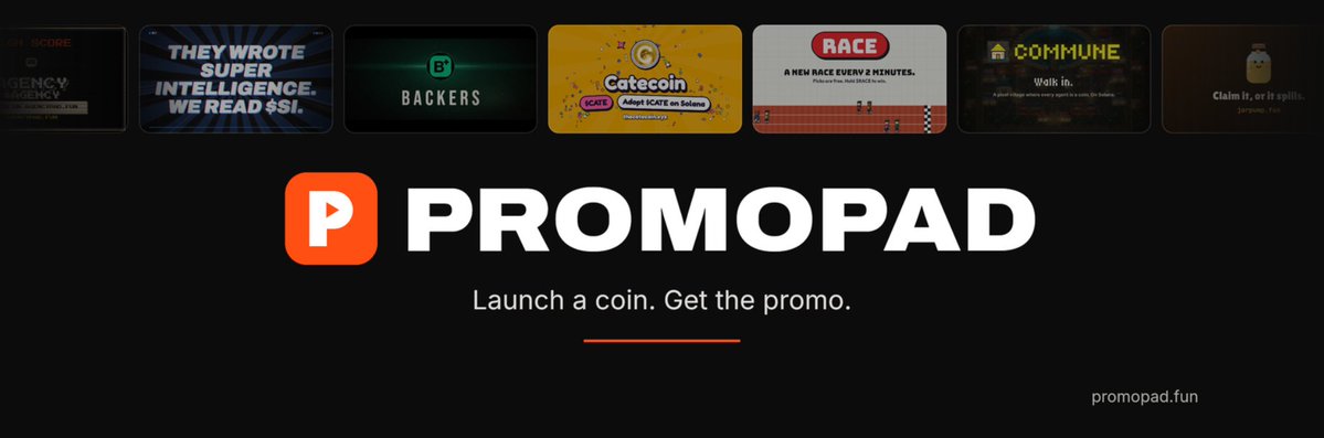 usepromopad's tweet photo. Introducing Promopad.

A coin deserves more than a contract address. An agent reads its links, finds the story and turns it into a launch video.

The loop: creator fees fund the next promo and burn $PROMO.

https://t.co/v88m5PGCcd https://t.co/941EuNBMgC