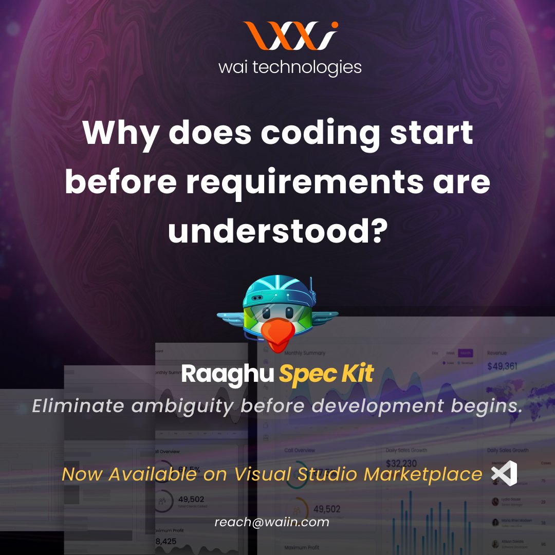 waitechnologies's tweet photo. Projects fail from assumptions, not effort. Start with clarity.
Explore: https://t.co/4mWBFNoM9I
#RaaghuSpecKit #RequirementsEngineering #Agile #SoftwareDevelopment https://t.co/mDaTegWojY