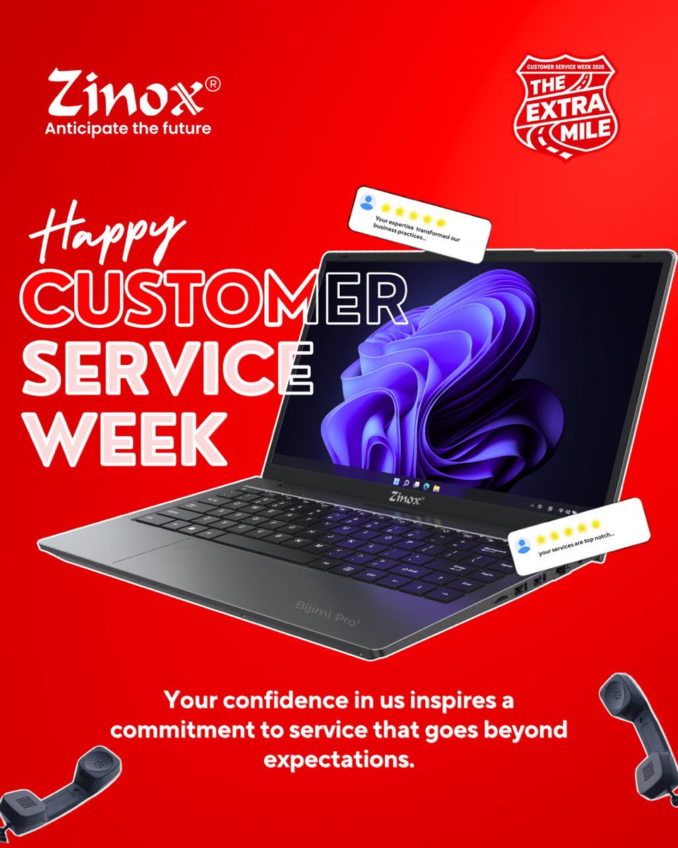 ZinoxTechNG's tweet photo. Happy Customer Service Week! 🔴

You trust us. We go the extra mile. Every call, every repair, every question, every time.

Thank you for choosing Zinox. Here's to a week that's all about you.

#CustomerServiceWeek #TheExtraMile #Zinox #AnticipateTheFuture #CustomerFirst https://t.co/oY2l9SlOFb