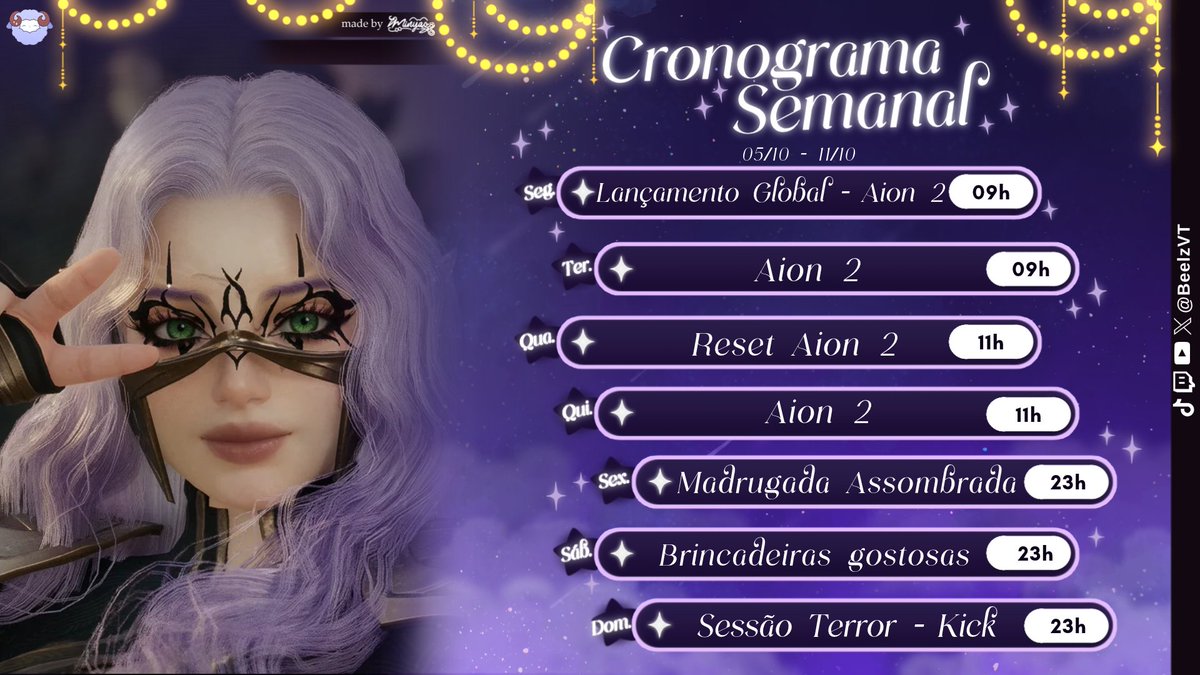 BeelzVT's tweet photo. Bom dia meus amores!! 💜

FINALMENTE! hoje ás 10hrs teremos o lançamento global do Aion 2!!

E é claro, não podemos esquecer dos nossos eventinhos de Halloween para o nosso fim de semana!

-Não esqueçam de entrar no nosso servidor do discord para votar na enquete do jogo de terror da semana!

Ansiosa para mais esta semana com vocês meus fofinhos, VAMOS QUE HOJE É POR ASMODIAN!~✨