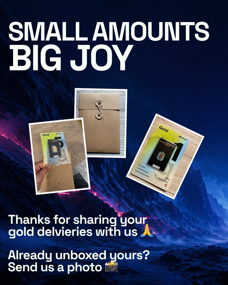 bitdcaOFFICIAL's tweet photo. 🟥 From small amounts set aside with everyday payments to physical gold in hand. 

These photos come from @joinLittlebit  users in Czechia who have received their gold.

Thank you for sharing your saving journeys with us. 💚