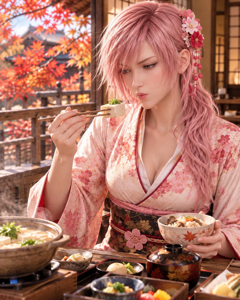 ifgame_jp's tweet photo. もしもライトニングが、紅葉の京都を旅したら。🍁

紅葉に癒されつつ京懐石に舌鼓…
灯りに照らされた紅葉を見つめていると――
いつもの凛とした表情が、ほんの少しだけほどける。

#FF13 #Lightning #AIart #AIファンアート #IFGAME https://t.co/SQCQmgpac8
