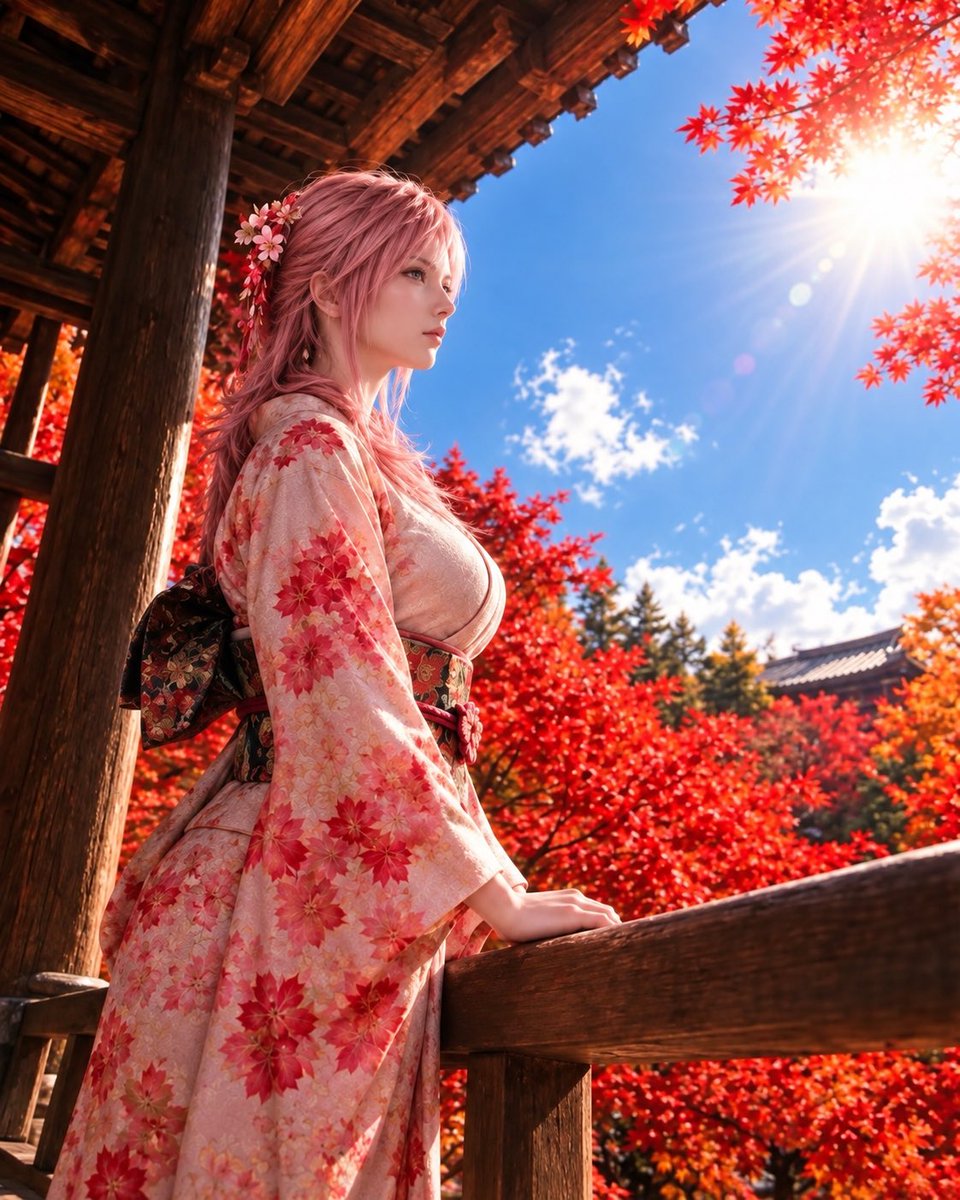 ifgame_jp's tweet photo. もしもライトニングが、紅葉の京都を旅したら。🍁

紅葉に癒されつつ京懐石に舌鼓…
灯りに照らされた紅葉を見つめていると――
いつもの凛とした表情が、ほんの少しだけほどける。

#FF13 #Lightning #AIart #AIファンアート #IFGAME https://t.co/SQCQmgpac8