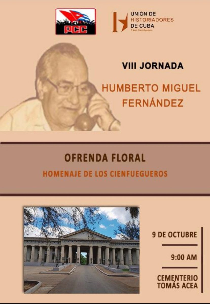 yulls_yusimi's tweet photo. Jornada Homenaje por el 27 Aniversario de desaparición física de Humberto Miguel Fernández del 7 al 9 de octubre.
#CubaViveEnSuHistoria 
#Cienfuegos
#Cuba https://t.co/Cfjftis1VG