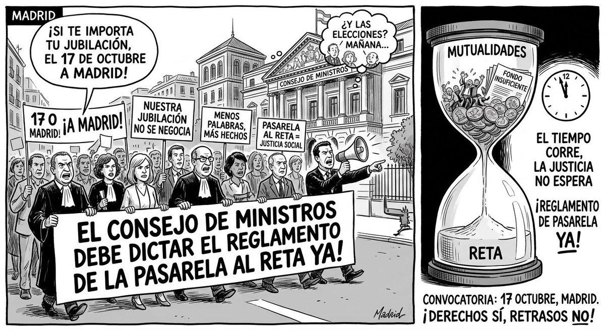 plataformareta's tweet photo. El Consejo de Ministros puede y debe dictar el Reglamento de la Pasarela al RETA. La jubilación digna de miles de compañeros no se negocia, se defiende.

Si de verdad te importa tu jubilación, el 17 de octubre NO PUEDES FALTAR. Nos vemos en las calles de Madrid. ✊🔥 https://t.co/TMWRzygJk4