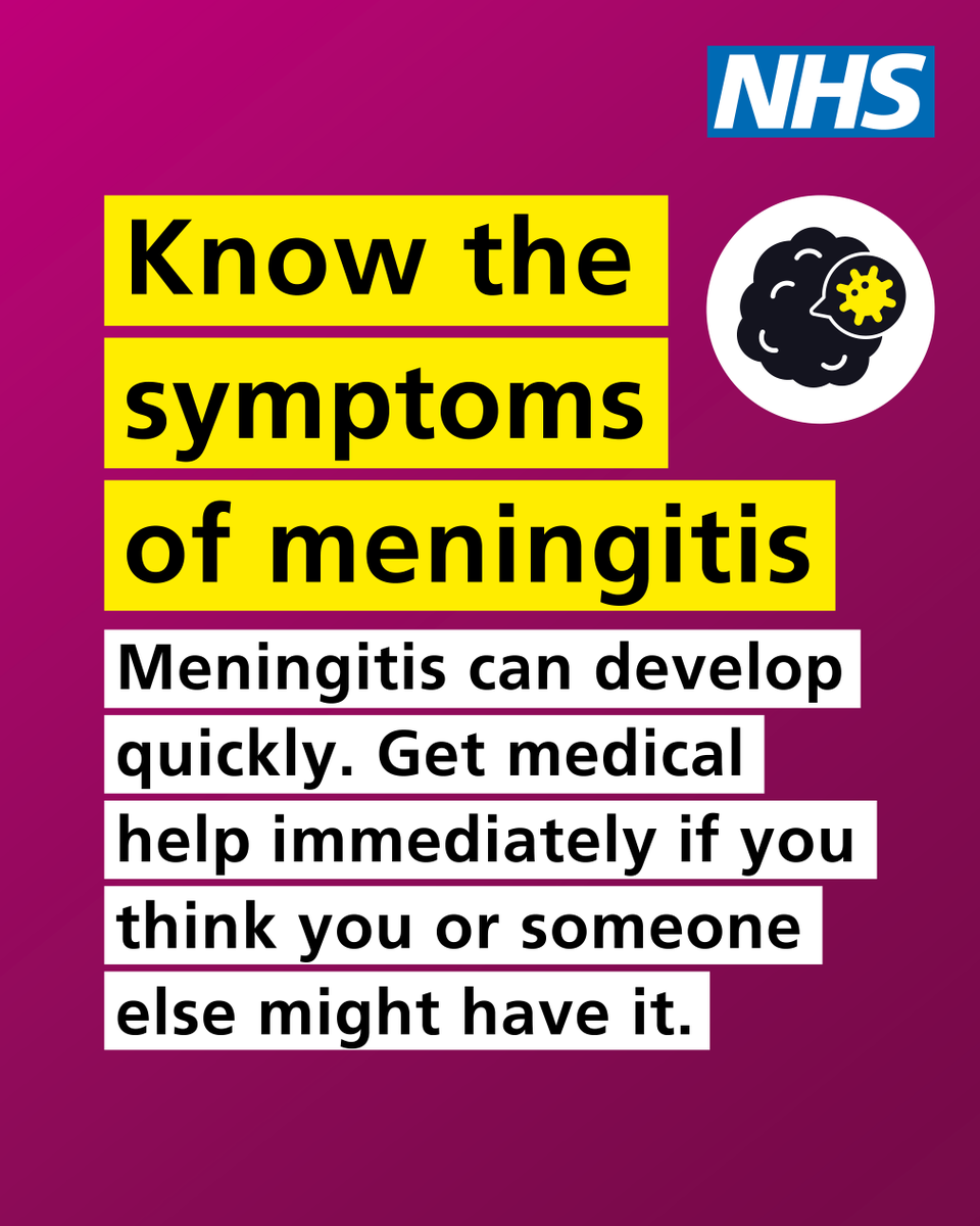 NHSuk's tweet photo. It’s #WorldMeningitisDay. 

Meningitis can develop quickly, so know the symptoms and get urgent help if you’re worried. 

➡️ https://t.co/FlXxJRTbqp https://t.co/b6Sk3kxQug