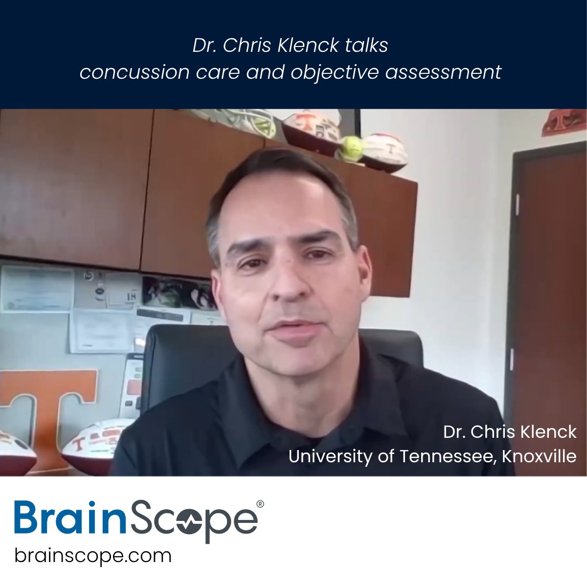 BrainScope's tweet photo. Starting tomorrow: a four-part series with @UTKnoxville Head Team Physician Dr. Chris Klenck on athlete brain health and #concussion care. One short video a week. Follow along. https://t.co/xMi9yF3vPs