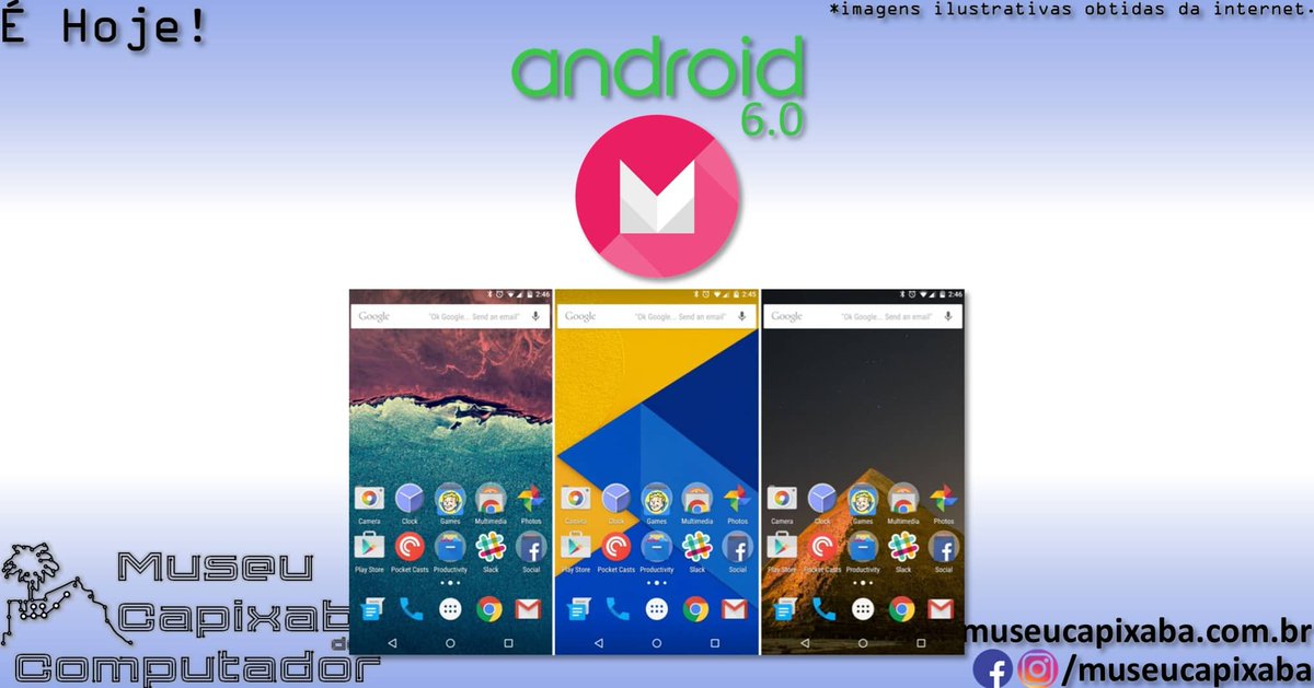 museucapixaba's tweet photo. É hoje! O sistema operacional Google Android 6.0 Marshmallow de 2015.
+em https://t.co/1TtyEdPiwJ
#MuseuCapixaba #mcc #éhoje #museu #geek #OnThisDay #Android #AndroidInc #Android6 #Apple #Blackberry #Google #iPhone #Linux #MSM7201A #OHA #Qualcomm #Smartphone #Sooner #Symbian https://t.co/qlQRvwjyjz