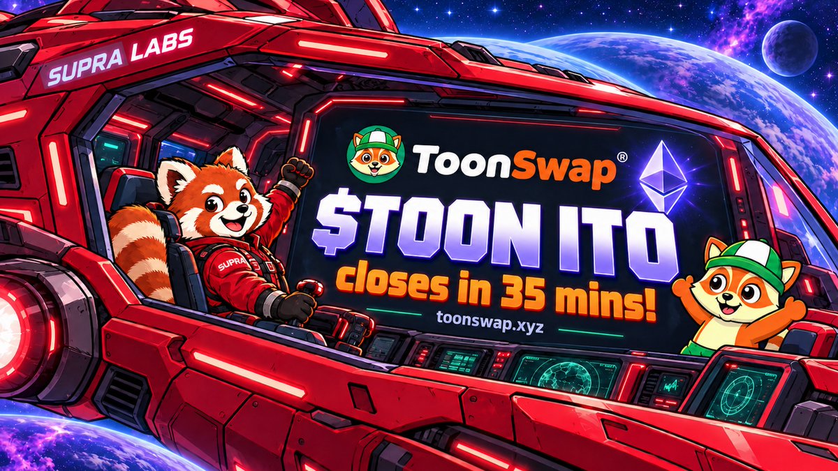 SUPRA_Labs's tweet photo. The @toonswapsupra ITO closes at 12pm UTC today! (40 mins from NOW) 🚀

Don't miss out on the first Supra dApp launching on the Ethereum chain.
With smart plans to bridge liquidity & utility across Supra & Ethereum, this is an exciting moment for the ecosystem. ↔️

With buyback & yield opportunities, check it out:
👇👇
https://t.co/VFRLkT4QLO