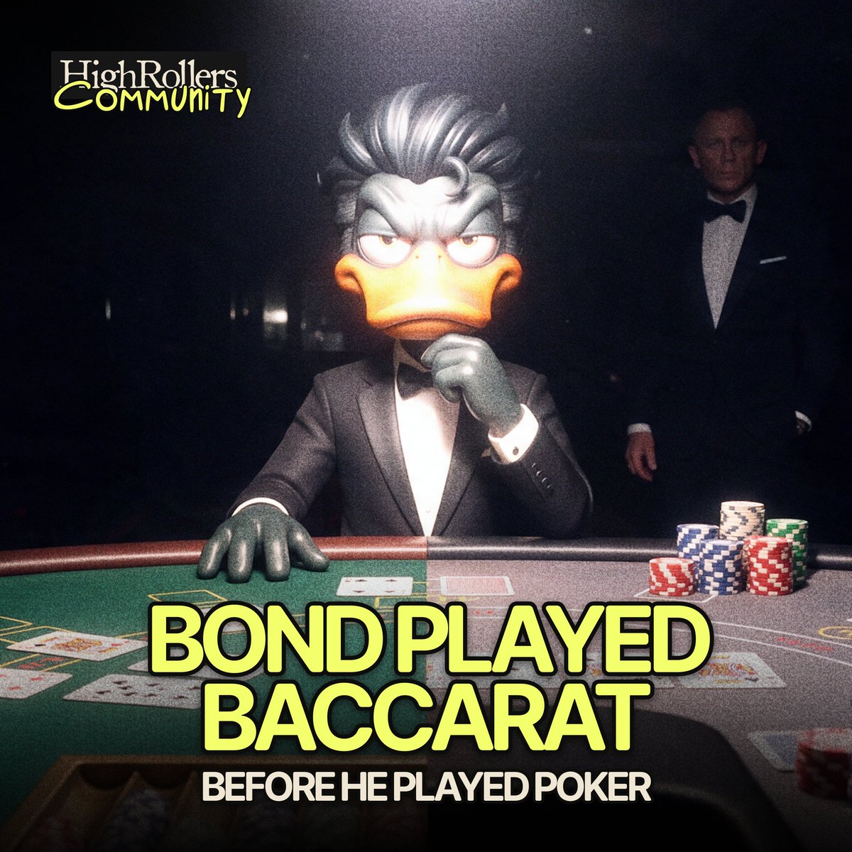 highrollers_xyz's tweet photo. Casino Royale changed the game, but not the mission.

1953 NOVEL – CHEMIN DE FER

Ian Fleming put Bond across the table from Le Chiffre in a version of baccarat.

There were some decisions to make, but far fewer than in poker. The real battle was about nerve, bankroll and knowing when to challenge the bank.

2006 FILM – NO-LIMIT TEXAS HOLD’EM

The cards became only part of the fight.

Bet sizing, position, bluffing and reading tells gave Bond and Le Chiffre more ways to attack each other without leaving the table.

Same target – bankrupt Le Chiffre

Different weapon – luck under pressure became strategy you could see

Which version did it better?