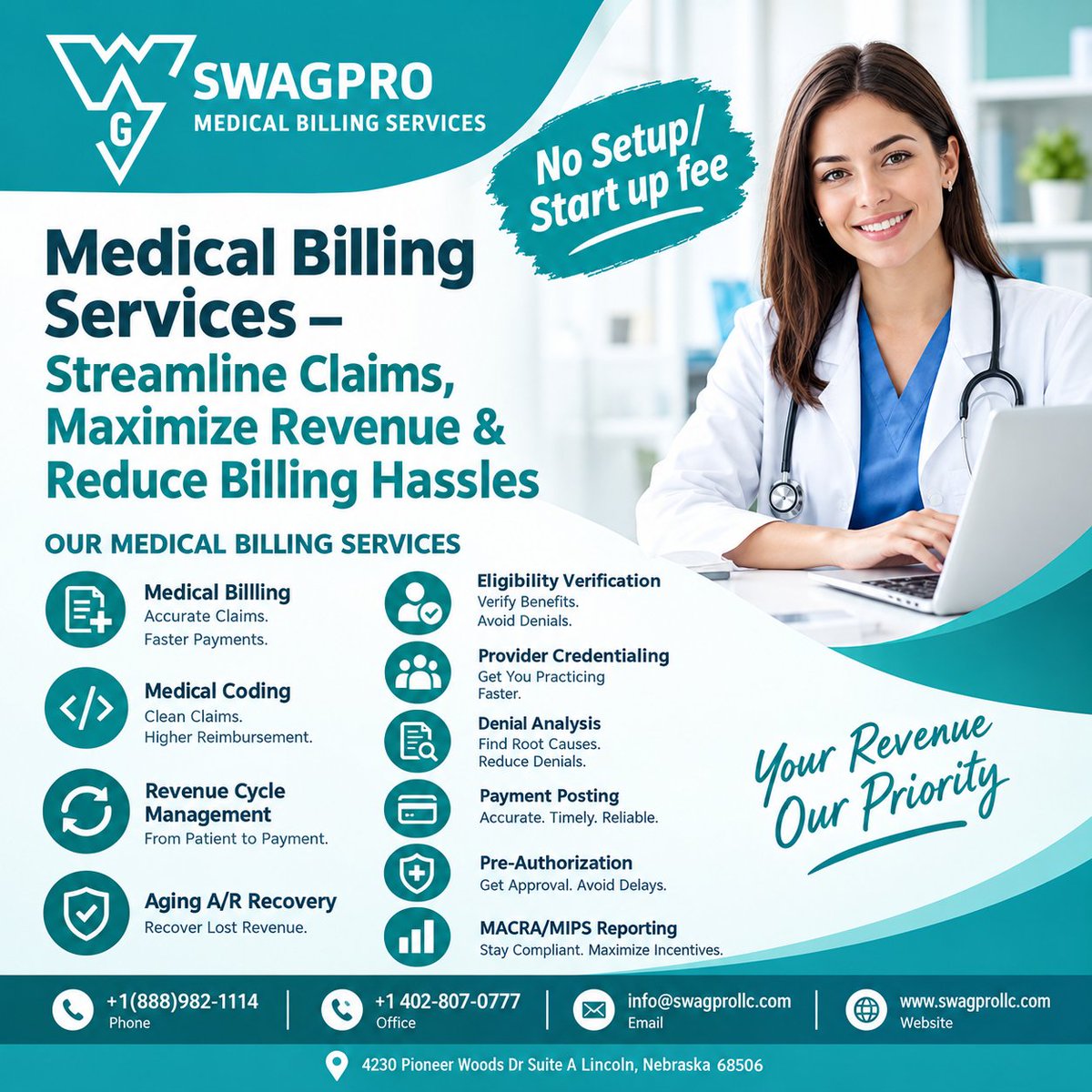 _medbillingpro's tweet photo. Swagpro #medicalbillingservices delivers reliable solutions as the best #medicalbillingcompany# in Lincoln, offering medical billing services near me to streamline claims, maximize #revenue, and reduce #billing hassles.
Visit at: https://t.co/j47eVRun0v
#MedicalBillingandCoding https://t.co/qedgyvEpYx