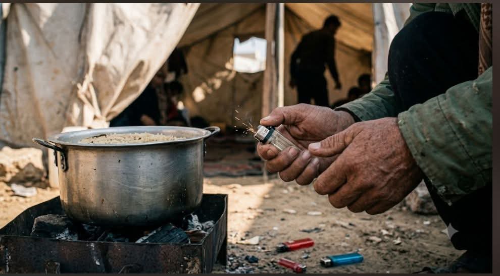 Ramadanshabat95's tweet photo. Every morning in Gaza, I start by searching for water, then bread, then basic necessities. This is our daily life now.
Today, my wife decided to cook Maqluba. She prepared everything quickly before the sun got too hot—inside the tent, the heat is unbearable. But the lighter didn't work.
I took it to get repaired, but they told me the flint was missing, there are no flints left in the market, and repairing it would cost over $7. I thought about buying a new one, but there are simply no lighters available anywhere.
I spent two and a half hours asking around. Neighbor to neighbor: "I had one, but I gave it to so-and-so," and so-and-so couldn't remember who he passed it to. Endless phone calls and searching.
Two and a half hours just to strike a spark and cook a meal for my family.
These are the details the world doesn't see when they hear "Gaza." The world sees numbers and destruction—not the human being who spends hours looking for a single lighter to feed his children.
We don't just need to rebuild houses. We need life itself back. A life where we don't have to count every drop of water, every loaf of bread, and every single spark.
To the Peace Council and everyone talking about the "future of Gaza": You speak of us as a political file, while we live it in every single detail of our day—even in a detail as small as a lighter.
#Gaza #PalestineLivesMatter