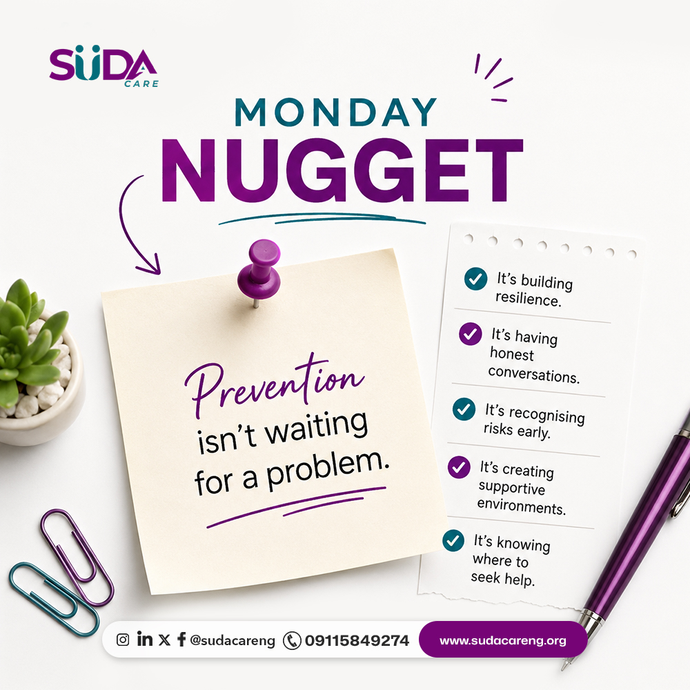 sudacareng's tweet photo. Prevention is everyone’s responsibility. 

By building resilience, encouraging honest conversations, recognising risks early, and creating supportive environments, we can help reduce the risks associated with substance use and strengthen our communities.

#SUDAcare #Monday https://t.co/rKopAUn2CH