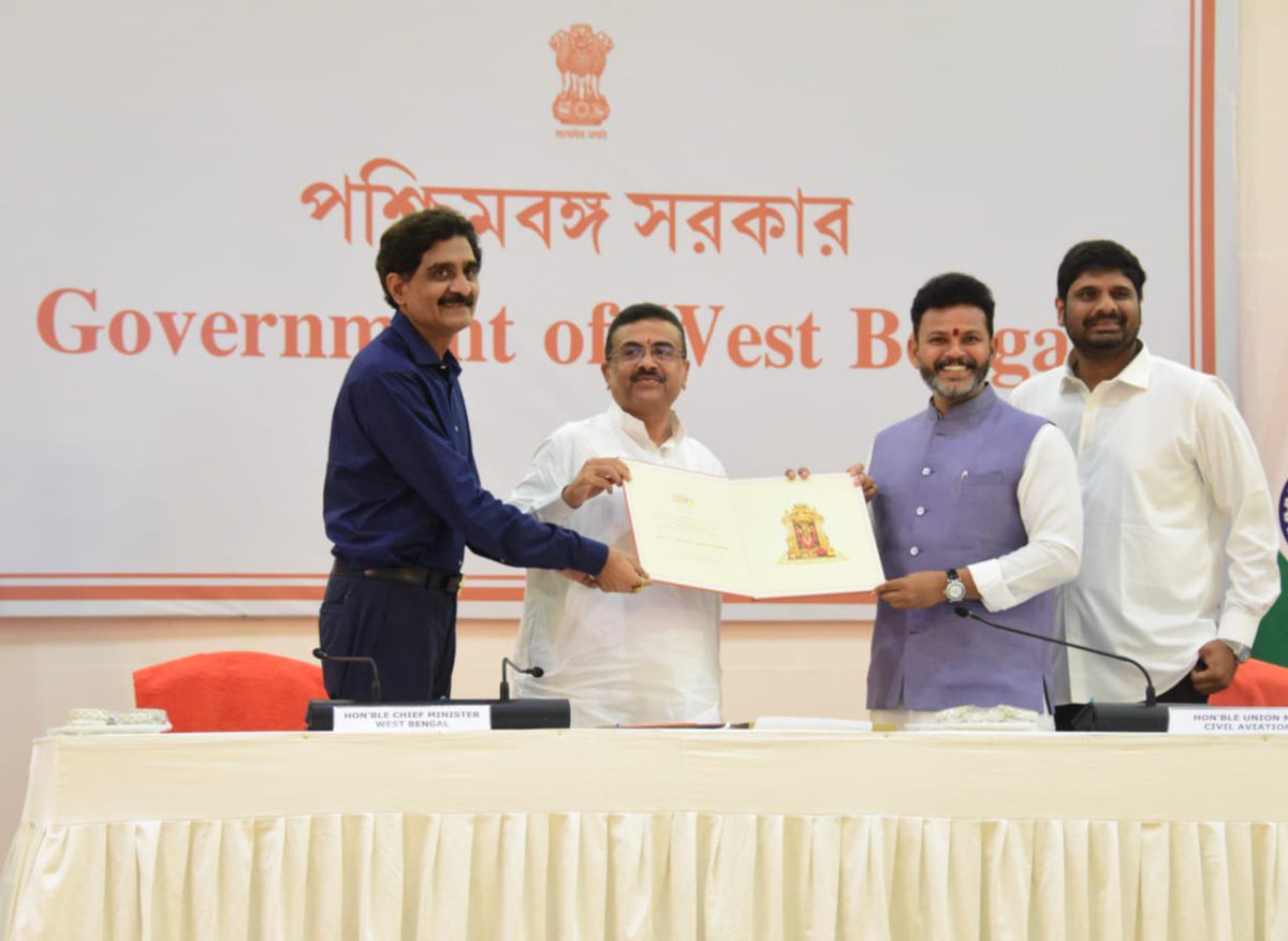 SuvenduWB's tweet photo. A momentous milestone for the infrastructure and regional connectivity of West Bengal.
Today, at Nabanna Sabhaghar, a historic Memorandum of Understanding (MoU) was signed between the Transport Department (Government of West Bengal), the Ministry of Civil Aviation (Government of India), and the Airports Authority of India (AAI) under the UDAN scheme to develop new airports and civil enclaves across the state. 
We were privileged to have Hon'ble Union Minister of Civil Aviation Shri Kinjarapu Ram Mohan Naidu Ji, Cabinet Colleagues and Senior Officials join us for this landmark event.

A robust Civil Aviation network does far more than shorten travel times; it serves as a powerful catalyst for trade, tourism, logistics and employment generation. These initiatives represent the vital foundational work essential for unlocking the ultimate economic growth and self-reliance of West Bengal. By investing systematically in modern infrastructure today, we are paving the runway for long-term prosperity, inclusive regional development and boundless opportunities for every Citizen across our State.
@PMOIndia @RamMNK 
@MoCA_GoI