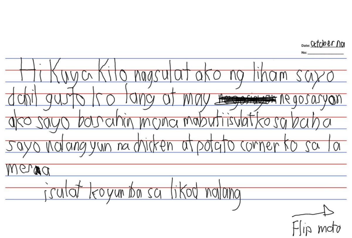 leeujis's tweet photo. liham ni wilo para kay kuya kilo :c https://t.co/5z9g8HYgN4