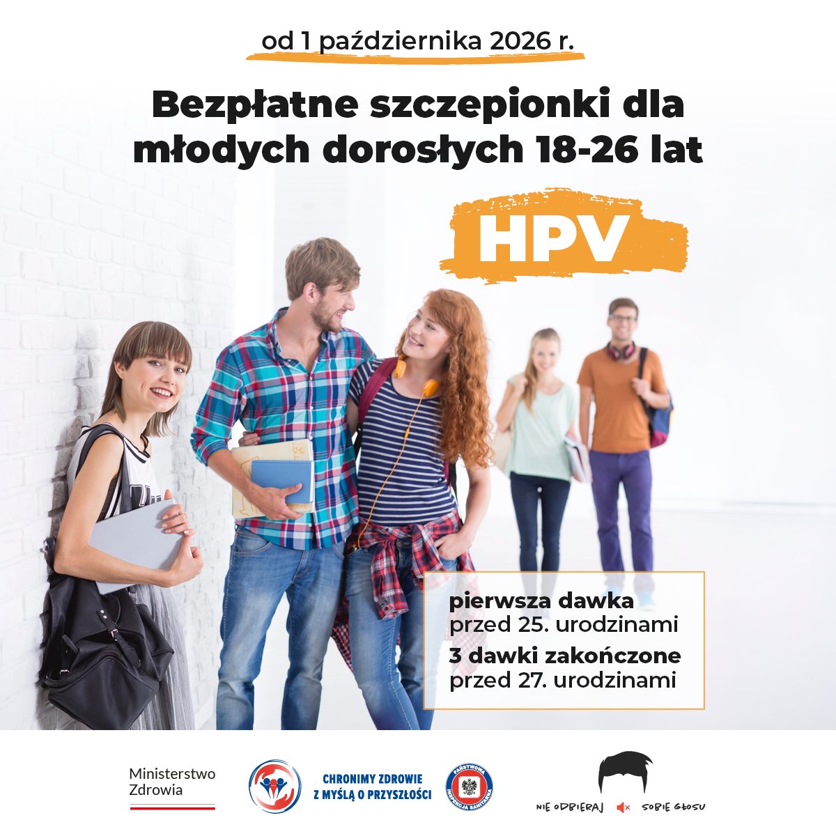 GIS_gov's tweet photo. Od 1 października 2026 r. bezpłatne szczepienia przeciw HPV obejmują także młodych dorosłych. Ze szczepienia mogą skorzystać osoby 18 + do ukończenia 26 lat.
Więcej: https://t.co/8gLJXi8JXW https://t.co/Nxz0xnEQ0s