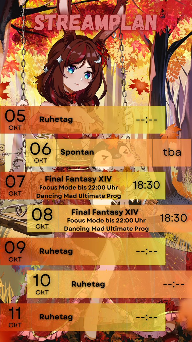 FreyaMoshroca's tweet photo. Ein Streamplan ist erschienen. Die Woche wieder mit viel Final Fantasy XIV. Kommt vorbei! ❤️
#vtuber #gervtuber #twitch #ffxivonline https://t.co/DXGtutDKJc