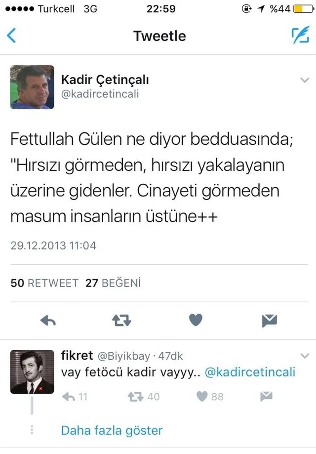 musaucan33's tweet photo. Bu Kadir Çetinçalı denen arkadaşın altını kazıyın, Mehmet Baransu, Fetullah övüp Bilal Erdoğan'ı tehdit ettiği tweetleri çıkar.

Bu kadar da değil; FETÖcü firarî terörist Hakan Şükür ve Arif Erdem savunuculuğu, cumhurbaşkanına küfür; ne ararsan var.

Devamını aşağıya bırakıyorum. https://t.co/NYuzNAjyfY