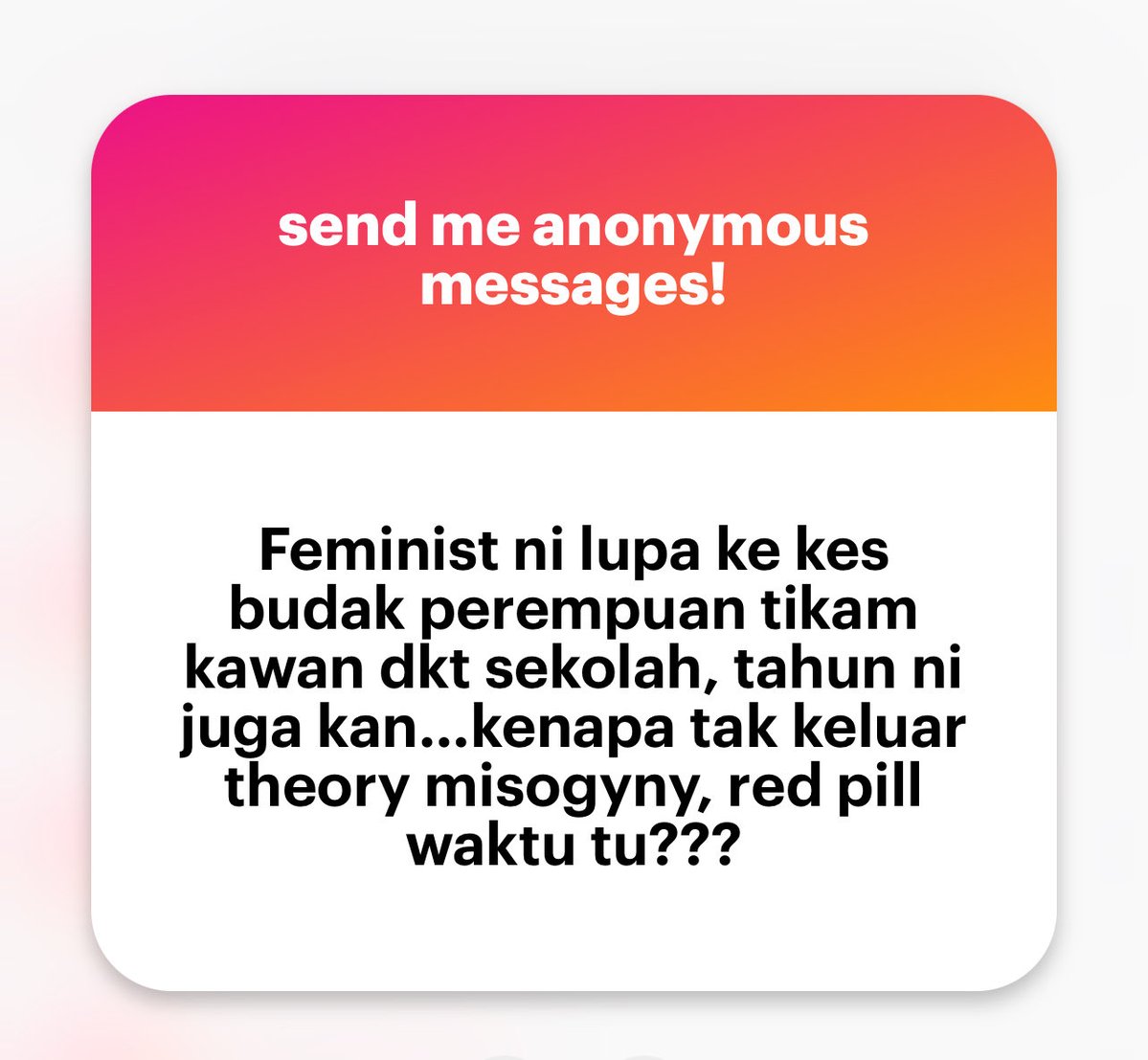 na_adf's tweet photo. Sebab dorang nak menunggang issue ni utk sebarkan ideology dorang. Ideology dorang dah set: semua lelaki jahat dan misogyny yang nak sakitkan perempuan, dan perempuan adalah mangsa sentiasa

Jadi mana2 kes yang tak ikut naratif ni, dorang akan pandang sebelah mata je. https://t.co/E97u577iTR