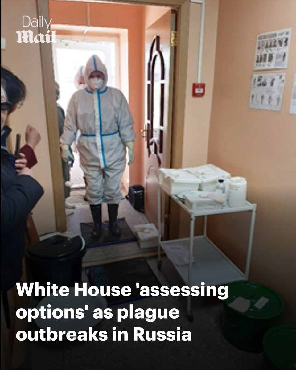 DailyMail's tweet photo. The White House is monitoring a plague outbreak in Russia after a lab technician died and hundreds of people she came into contact with were placed in quarantine https://t.co/pUe7moxWhy 🔗 https://t.co/T6IfhwnEBH