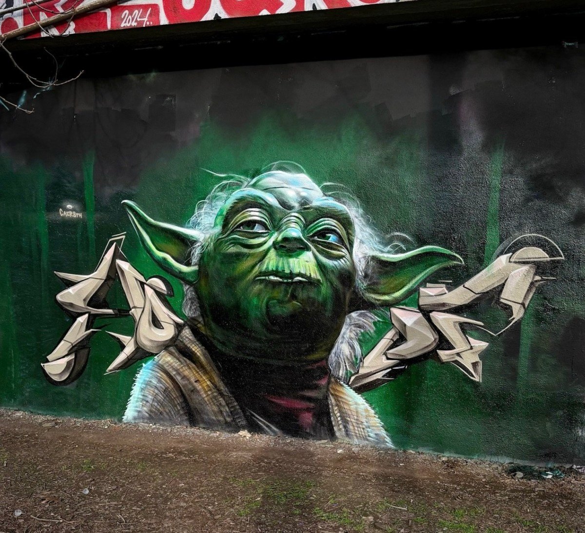 Shareme23's tweet photo. Excellent detailed mural completed in early 2026, by the StreetArtist Vladimír Hirscher, aka caer8th. The location is Prague, Czech Republic. Yoda😊
#starwars #Yoda #StreetArt https://t.co/VoK874otfN