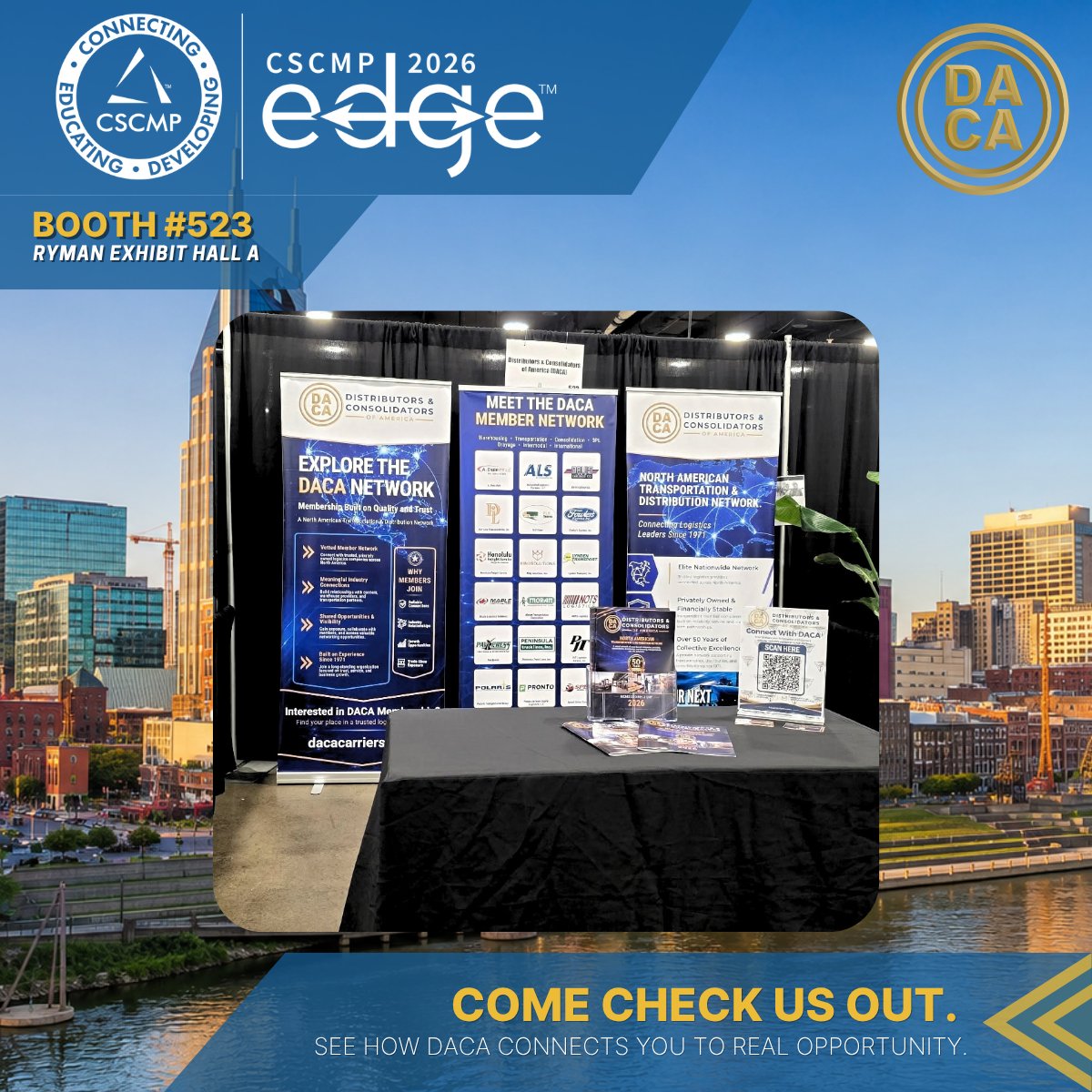 dacacarriers's tweet photo. DACA is set up and ready for CSCMP EDGE 2026! 

If you’re at EDGE, stop by Booth #523 to meet the DACA network and learn how our members are connecting capabilities across North America.

Come check us out—we’d love to connect! @CSCMPEDGE https://t.co/Dj5HDj6WMD