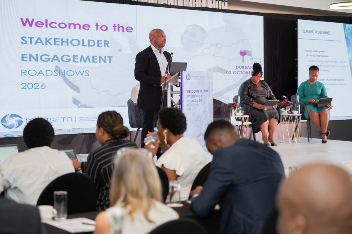 MictSeta's tweet photo. Last week, @MictSeta convened stakeholders in Durban for meaningful dialogue on the future of digital skills &amp; the evolving needs of South Africa’s Media &amp; ICT sectors.

Next stop: Cape Town | 08 Oct 2026

Together, we continue to shape a future-ready skills ecosystem.

#MICTSETA https://t.co/FDLakrToy8