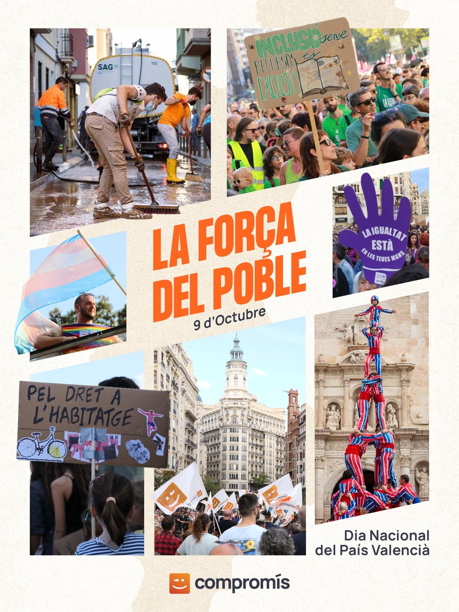 RicardChulia's tweet photo. Cartell de @Compromis per al 9 d'octubre sense cap senyera. 

No posar ni una senyera ni per error ni tan sols en el cartell del 9 d'octubre no és massa exagerat? #éspregonta https://t.co/wKXaIF6ZKE