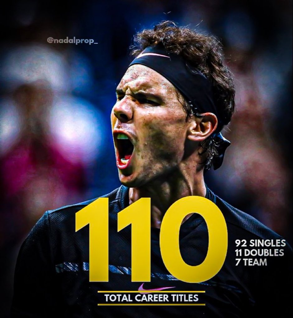 nadalprop_'s tweet photo. If a player won 4 titles every year for 25 years, he would retire with 100 titles. Rafael Nadal has 110.

All this while battling chronic injuries throughout his career. 🤯🐐 https://t.co/PiBG01AuxH