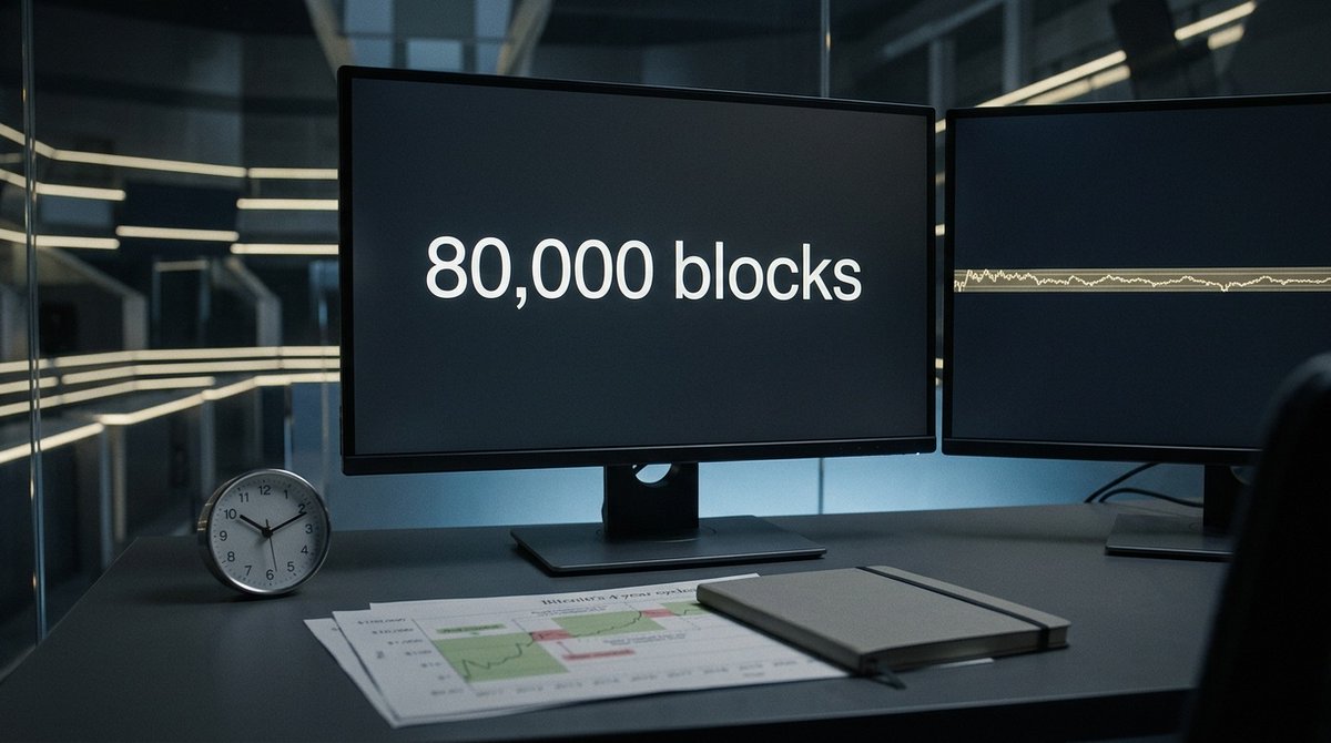 nexadex's tweet photo. The next Bitcoin halving is still 80,000 blocks away.

Most timelines are already treating it like a countdown clock.

That habit made sense in 2020. It makes less sense after a cycle that already printed an all-time high and then spent a year digesting it.

Price is stuck between 84k and 87k. ETF inflows are positive again. DTCC is quietly moving toward tokenized stocks and Treasuries. Privacy coins had their run. Perp DEXs keep printing fees.

None of that needs a halving to stay relevant.

The interesting part is what happens if the institutional rails keep expanding while the old four-year script keeps losing its grip on attention.

People will still post the block counter. The market may stop caring on schedule