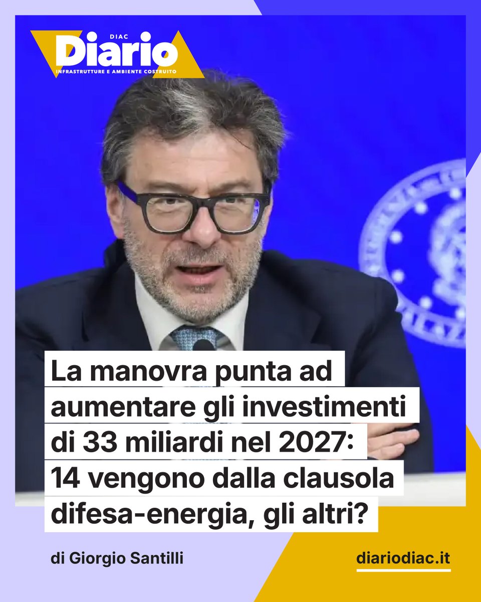 DiarioDIAC's tweet photo. Venerdì il #cdm ha approvato il Documento Programmatico di Finanza Pubblica per il 2027: previsti 33 miliardi di investimenti in più nel 2027.
14 vengono sbloccati dalla clausola Difesa-energia #UE, gli altri?

Leggi il commento di Giorgio Santilli su #DiarioDiac https://t.co/UgmnA3No8X