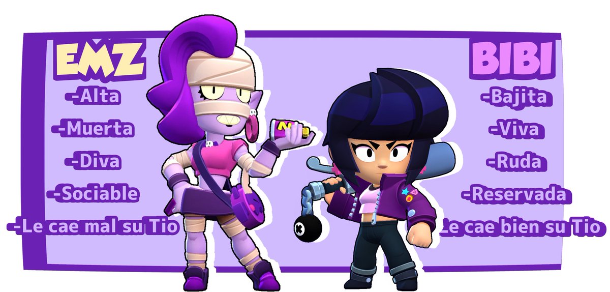Bibibyebyebs's tweet photo. Como estas canónicamente son amigas
Se me hizo gracioso compararlas xd 
La que le gusta a Edgar / Bibi
#Bibi #Emz #BrawlStarsArtㅤㅤ #bibiyemz #headcanon #Emzbrawl 
#alta #bajita #muerta #viva #diva #ruda #sociable #Reservada #xd https://t.co/ar9ELgHw87